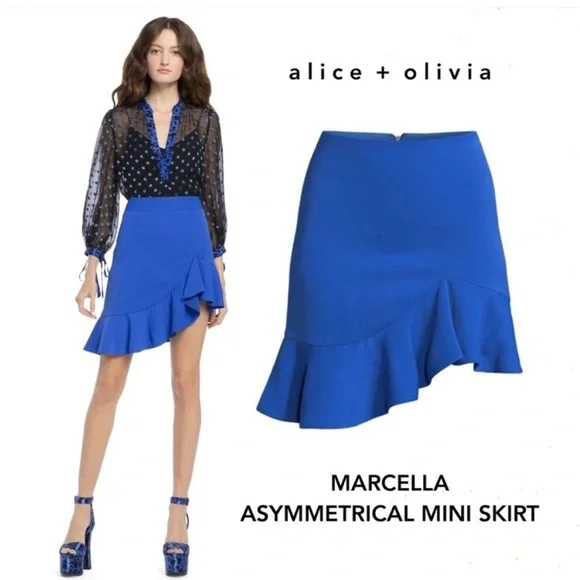 Alice + Olivia cobalt blue ruffle mini skirt